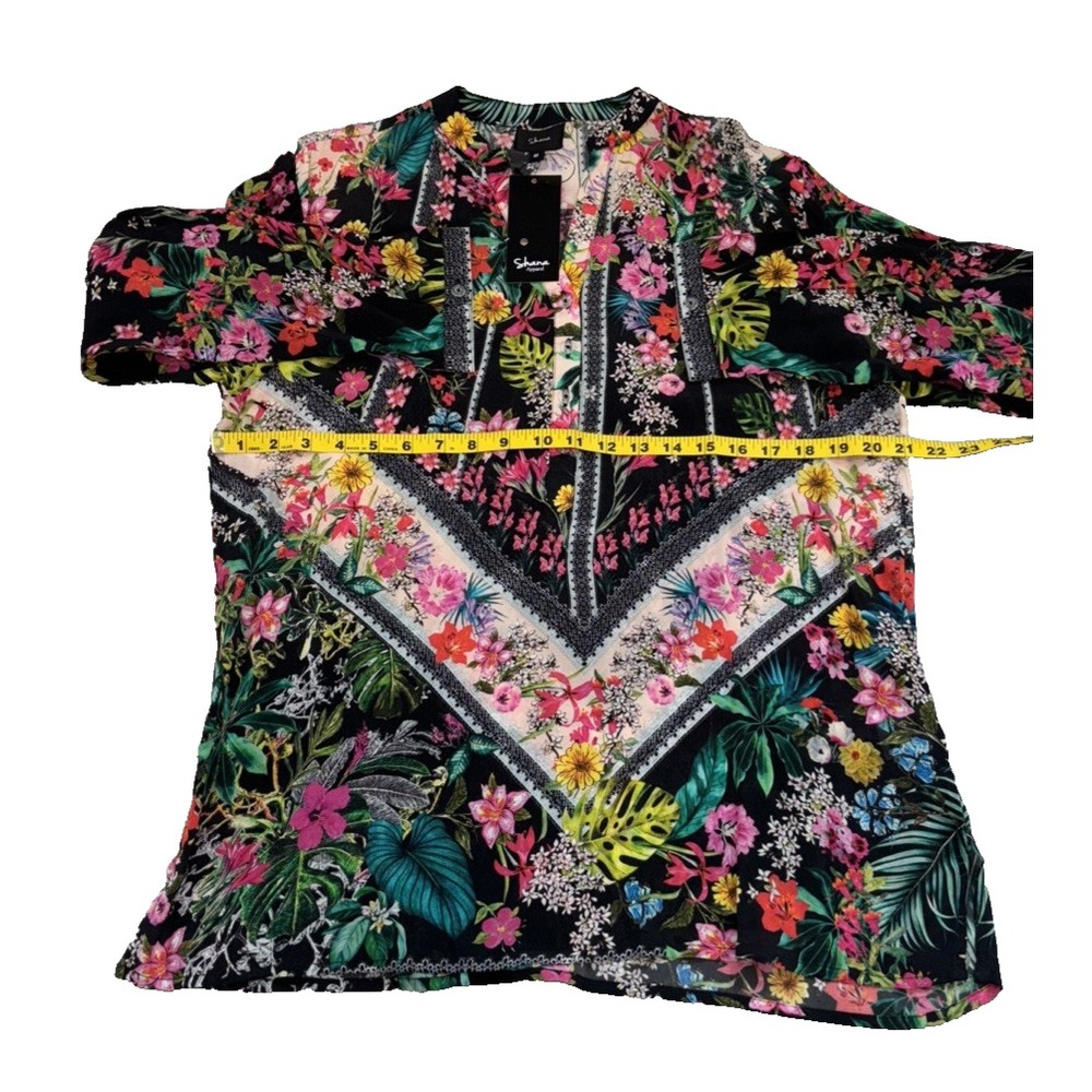 NEW Shana Apparel Floral Tunic Size M Multi Color Long Sleeve Button Boho Hippie - Picture 4 of 12